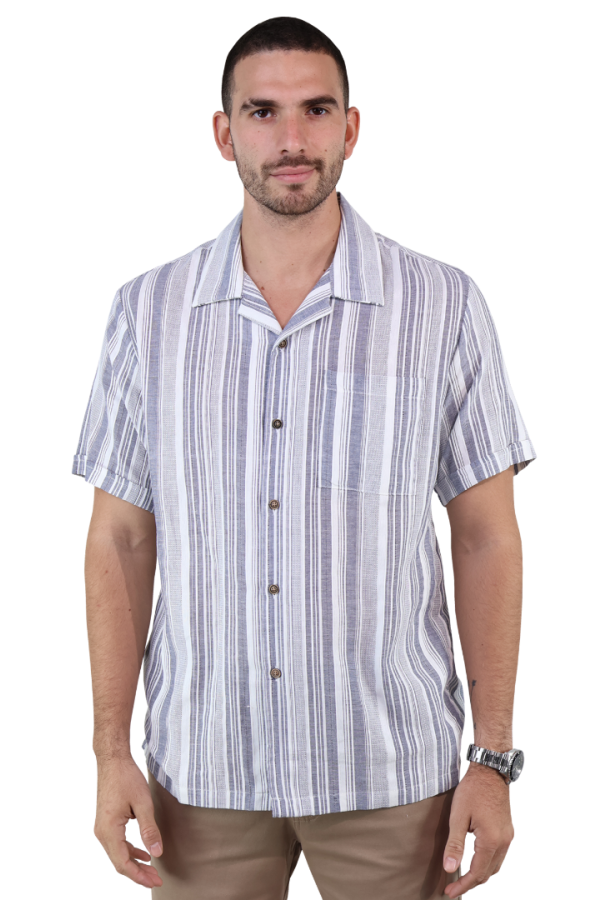 Camisa Manga Corta Textrua Estampada Color Gris De Algodón Para Hombre